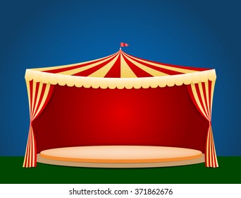 Circus tent with blank podium for your object or text - vector illustration