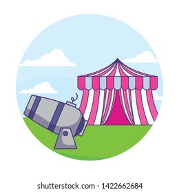 circus tent carnival with cannon in frame circular