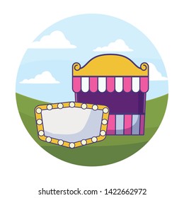 circus tent carnival with label in frame circular