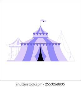 Carpa De Circo Y Carrusel En Ilustración vectorial Plana Que Simboliza Entretenimiento, Diversión Y Festividad, Aislados Sobre Fondo Blanco.