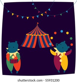 circus tent and clown bears