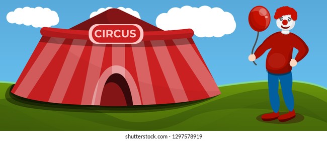 Circus tent clown concept banner. Cartoon illustration of circus tent clown vector concept banner for web design