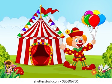 circus joker images stock photos vectors shutterstock https www shutterstock com image vector circus tent clown holding balloon green 320606750