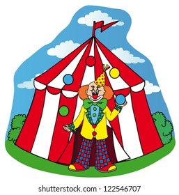 Circus tent with clown - vector illustration.
