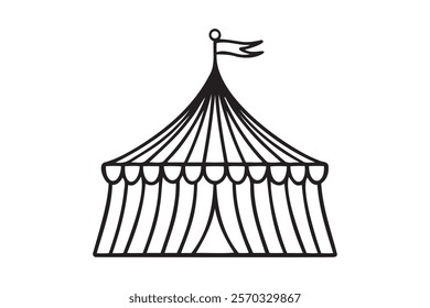 Circus tent doodle hand drawn icon. Outline drawing Circus tent line clipart symbol. Vector illustration