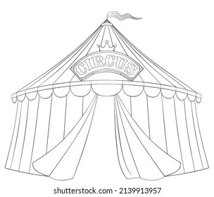 Circus tent. Element for coloring page. Cartoon style.