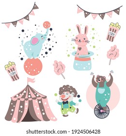 Circus tent elephant and rabbit