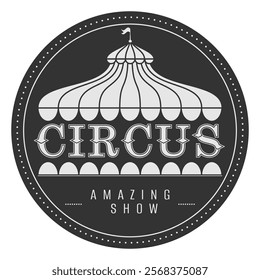 The circus tent. The emblem of the circus. A bright colorful icon of an amusement park, carnival, evening show or party