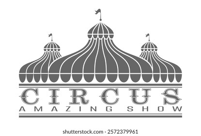 The circus tent. The emblem of the circus. A bright colorful icon of an amusement park, carnival, evening show or party