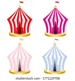 Circus tent with a flag. Circus and carnival. Set of circus tents. Vector illustration.