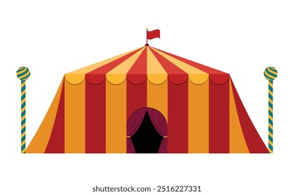 Circus tent with a flag on top, for an entertainment show performance