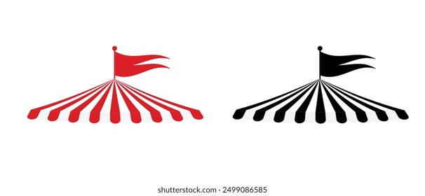 Circus tent with a flag striped red and  black .circus dome roof,template for design.Vector illustration.