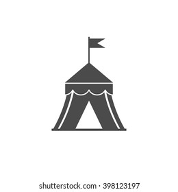 Circus tent with a flag. Vector icon grey
