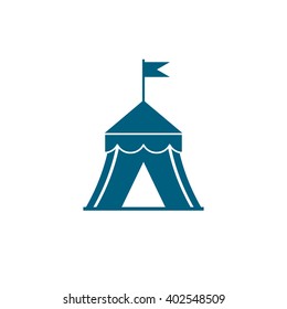 Circus tent with a flag. Vector icon blue
