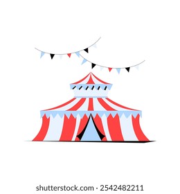 Carpa De Circo Con Banderas En Ilustración vectorial Plana Que Simboliza El Entretenimiento, La Festividad Y La Actuación, Aislada Sobre Fondo Blanco