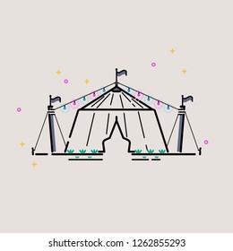 Circus Tent With Flags and Shining Colorful Lights. Vector, Illustration