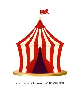 Circus tent in flat style. Red, gold and beige colors. Vector illustration isolated on transparent background