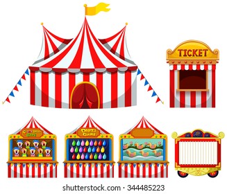Circus tent and game boothes illustration