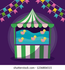 circus tent game with garlands isolated icon
