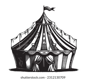 Circus tent hand drawn sketch in doodle style illustration