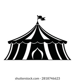 Circus tent icon is a black silhouette on a white background