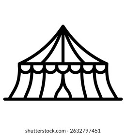 Circus tent icon Black and white outline vector