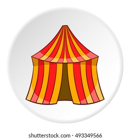 Circus tent icon in cartoon style isolated on white circle background. Entertainment symbol vector illustration