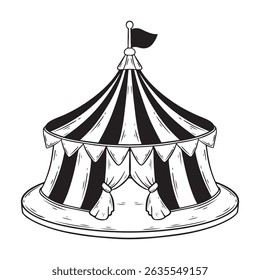circus tent icon cartoon vector illustration graphic design in black and white