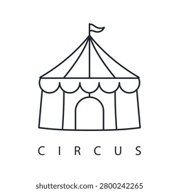 circus tent icon with a flag for carnival entertainment and event design in outline