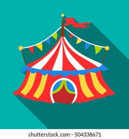 Circus tent icon. Flat illustration of circus tent vector icon for web isolated on turquoise background