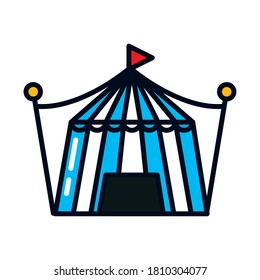 icono de tienda de circo sobre fondo blanco, estilo de línea y relleno, ilustración vectorial