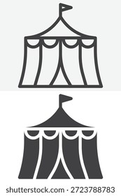 Icono de la tienda del circo fijado en línea y estilo sólido. Esquema y signo de Vector con trazo editable, icono de símbolo de espectáculo para la actuación, magia y temas de carnaval.