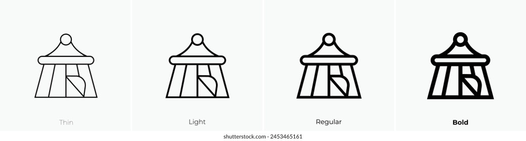 Zirkuszelt-Symbol. Dünnes, leichtes Regular- und Bold-Design isoliert auf weißem Hintergrund