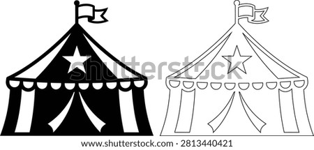 Circus tent icon vector set with solid and outline designs carnival festival entertainment performance silhouette illustration amusement landmark