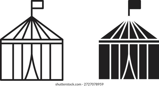 Conjunto de iconos de carpa de circo. Ilustración vectorial de línea simple