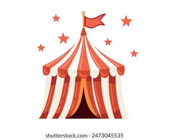 Circus tent isolated on white background, round arena 3d realistic vector model, white-red striped shapito mobile.
