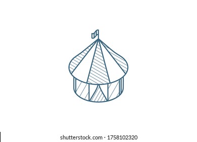 Circus tent isometric icon. 3d vector illustration. Isolated line art technical drawing. Editable stroke