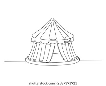 Circus tent line art drawing vector illustration. Continuous line art drawing of circus tent in the carnival. Editable stroke.