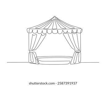 Circus tent line art drawing vector illustration. Continuous line art drawing of circus tent in the carnival. Editable stroke.