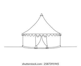 Circus tent line art drawing vector illustration. Continuous line art drawing of circus tent in the carnival. Editable stroke.