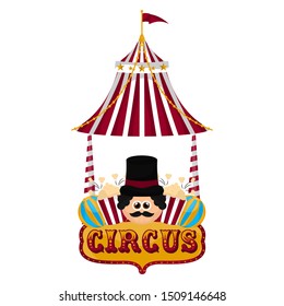 Circus tent with a magician avatar, popcorn snacks and balls - Vector
