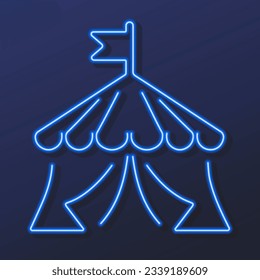 circus tent neon sign, modern glowing banner design, colorful modern design trends on black background. Vector illustration.