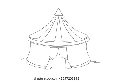 Circus tent. Night market concept one-line drawing