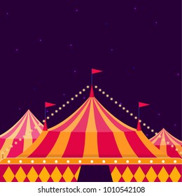 Circus tent at night.  Circus show poster with big top on dark background.  vector illustration 