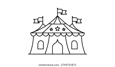 Circus Tent Outline With Flags And Stars On A White Background