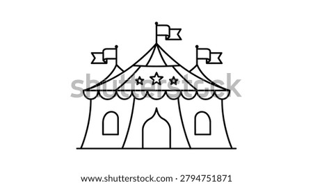 Circus Tent Outline With Flags And Stars On A White Background