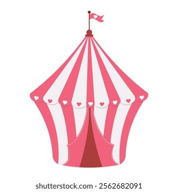 Circus tent in pink color with hearts.