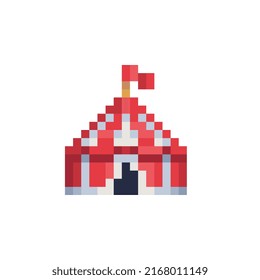 Icono de arte Circus Tent Pixel. Diseño adhesivo. 8 bits. Ilustración vectorial aislada.