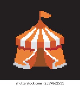 circus tent pixel art, vector illustration on isolated background.