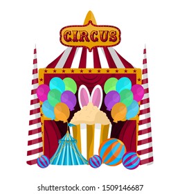Circus tent with popcorn snack and air balloons - Vector illustration